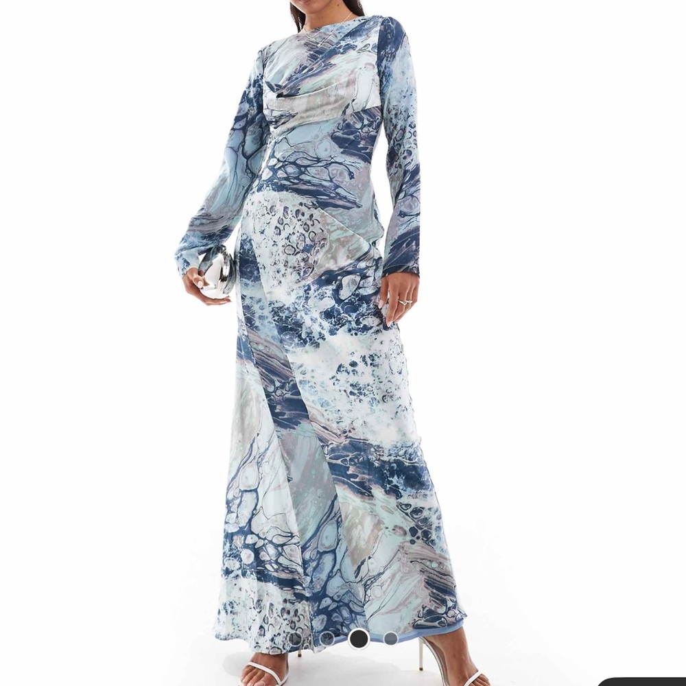 NEW - ASOS DESIGN cowl neck satin chiffon mix long sleeve maxi dress